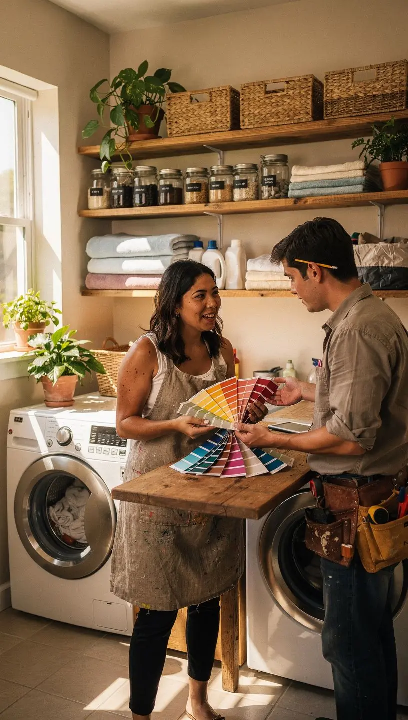 Nowoczesny salon z minimalistycznym wystrojem i jasnymi kolorami.